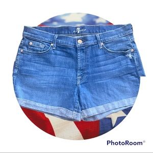 7 for all mankind Distressed Cuffed Denim Shorts